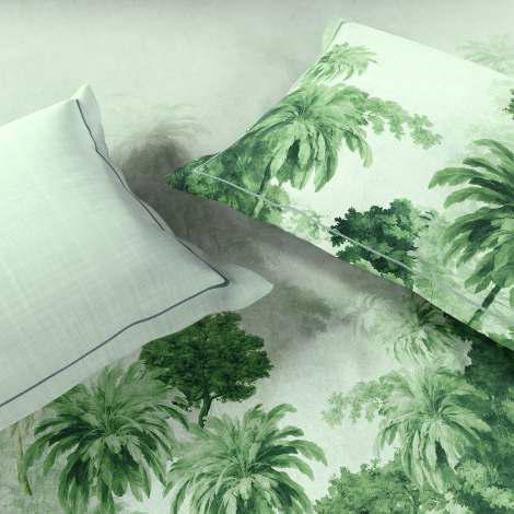 Spaces Sierra Indian Safari 100% Cotton 210 TC Sateen Botanic Large Bedsheet with 2 Pillow Covers, Green Lily