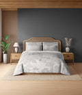 Spaces Sierra Indian Safari 100% Cotton 210 TC Sateen Botanic Large Bedsheet with 2 Pillow Covers, White Sand