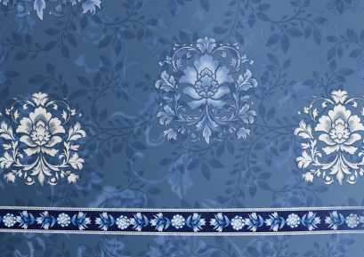 Spaces Shubha 100% Cotton 300 TC Sateen Botanic Large Bedsheet with 2 Pillow Covers, BLUE POTTERY- LICHEN BLUE