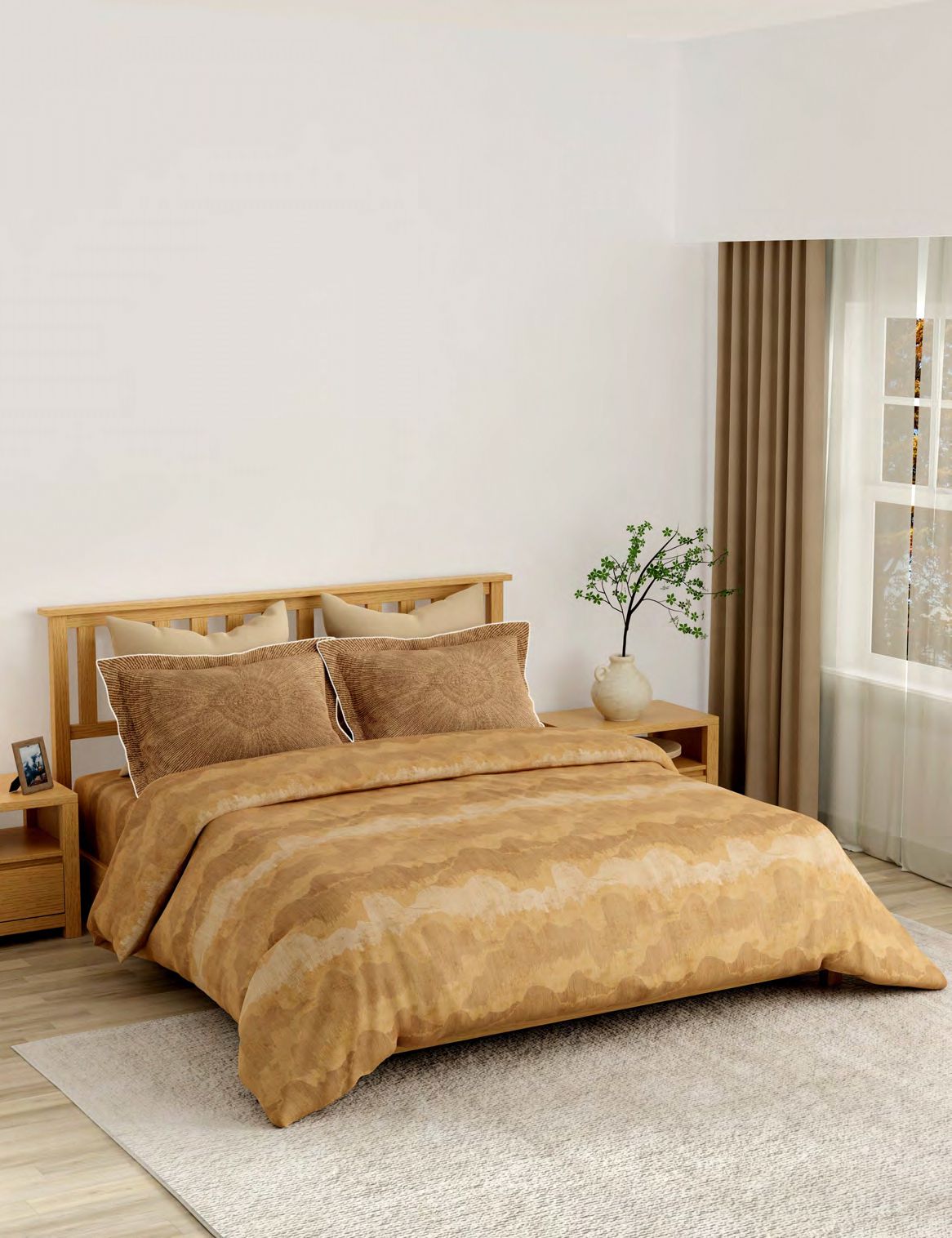Portico New York Cadence 250TC 100% Cotton Health Pro Printed Bedsheet with Pillow Covers | Caramel | AW2026