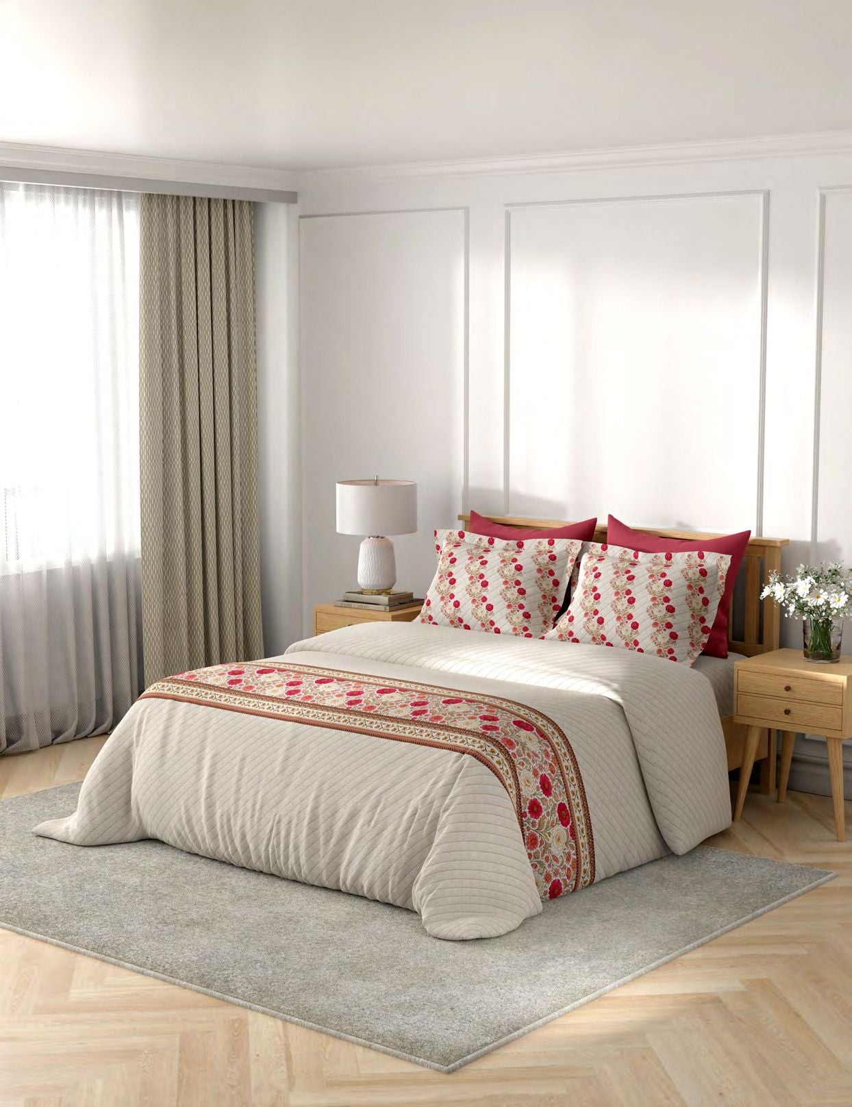 Portico New York Threads of Kashmir 250TC 100% Cotton Health Pro Printed Super King Bedsheet with 2 Pillow Covers | AW2026