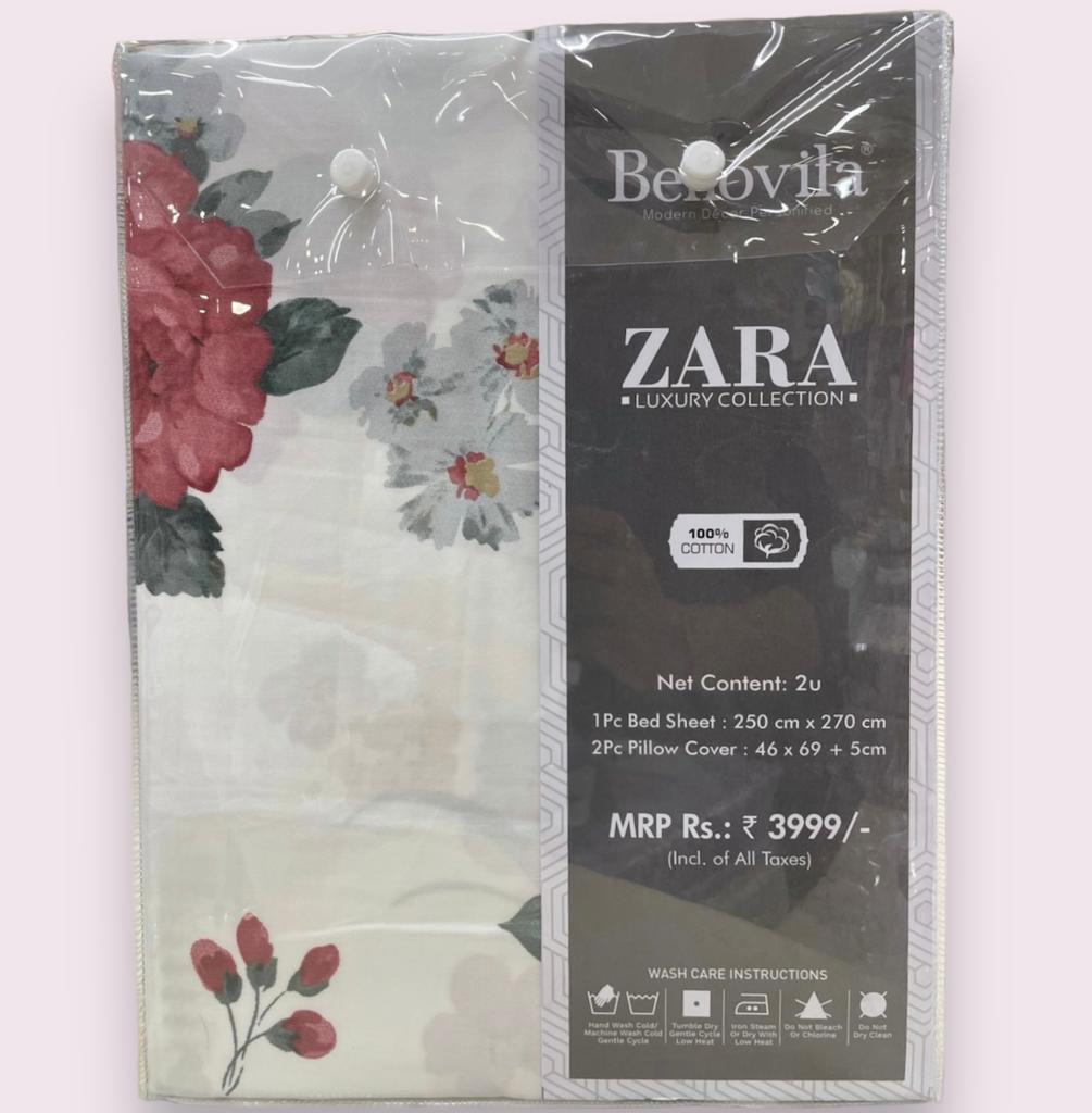 Zara Bedsheet Trance Home Linen Pure 100% Cotton 400TC Plain King Size Bedsheet with 2 Pillow Covers (250 x 270 cm ) - grahsajja