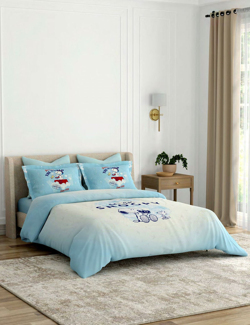 Portico New York Peanuts Snoopy Let's Go Bedtime Stories Printed Cotton Bedsheet | Kids Collection AW2026