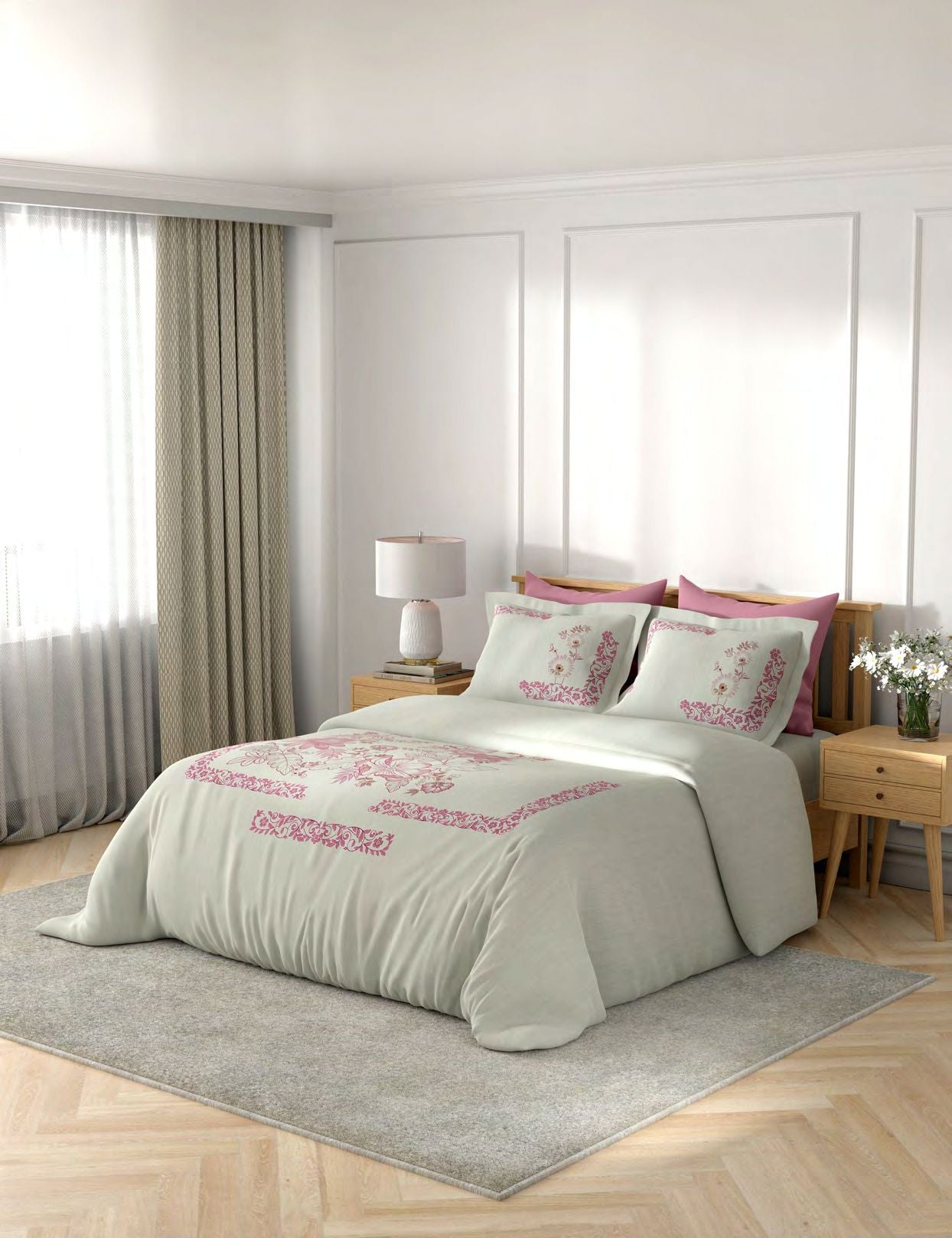 Portico New York Threads of Kashmir 250TC 100% Cotton Health Pro Printed Super King Bedsheet with 2 Pillow Covers | AW2026