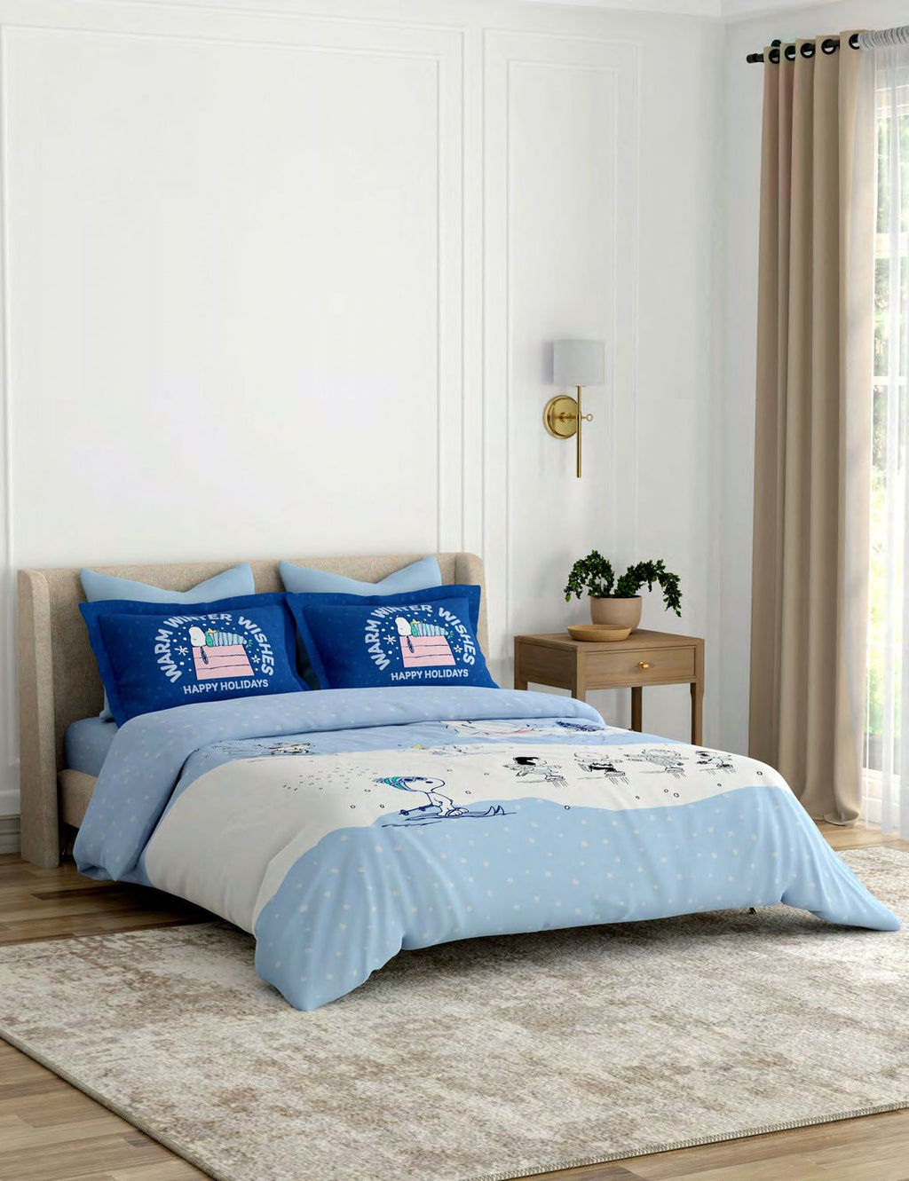 Portico New York Peanuts Snoopy Warm Winter Wishes Bedtime Stories Printed Cotton Bedsheet | Kids Collection AW2026