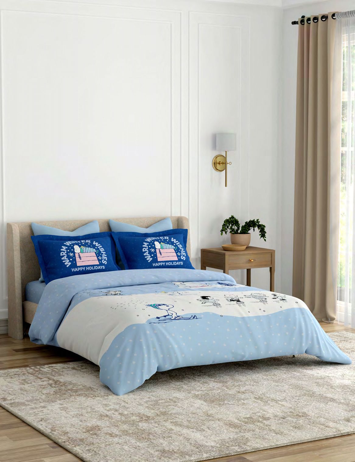 Portico New York Peanuts Snoopy Warm Winter Wishes Bedtime Stories Printed Cotton Bedsheet | Kids Collection AW2026