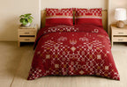 Spaces Shubha 100% Cotton 300 TC Sateen Botanic Large Bedsheet with 2 Pillow Covers, Kasuti