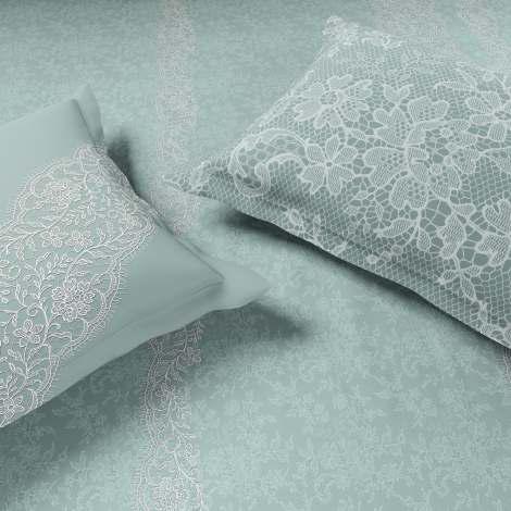 Spaces The Luxe Edit 100% Cotton 300 TC Sateen Botanic Large Bedsheet with 4 Pillow Covers, Meraki Forever Lace Blue Blush