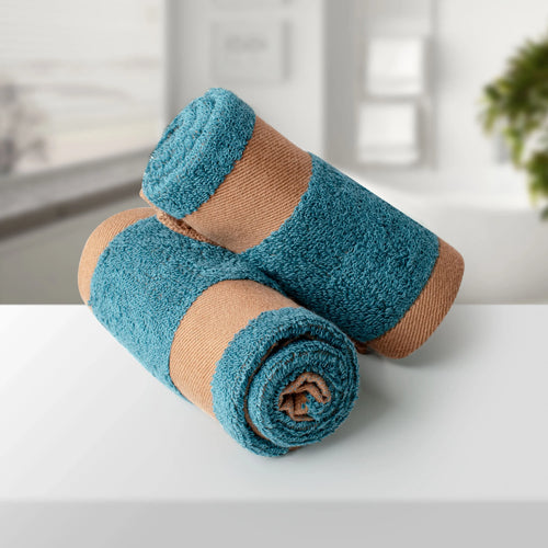 100% Luxury 2pcs Cotton Hand Towel - Pure Indulgence | Color : Blue 04