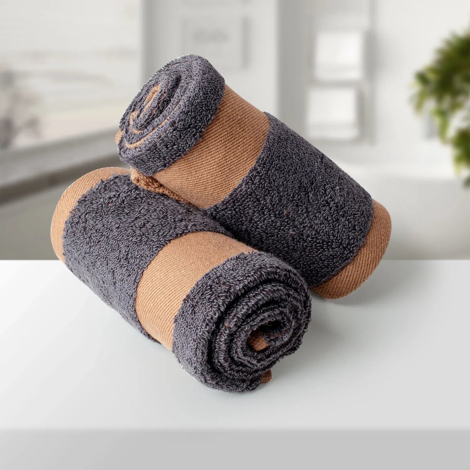 100% Luxury 2pcs Cotton Hand Towel - Pure Indulgence | Color : Dark Grey 04