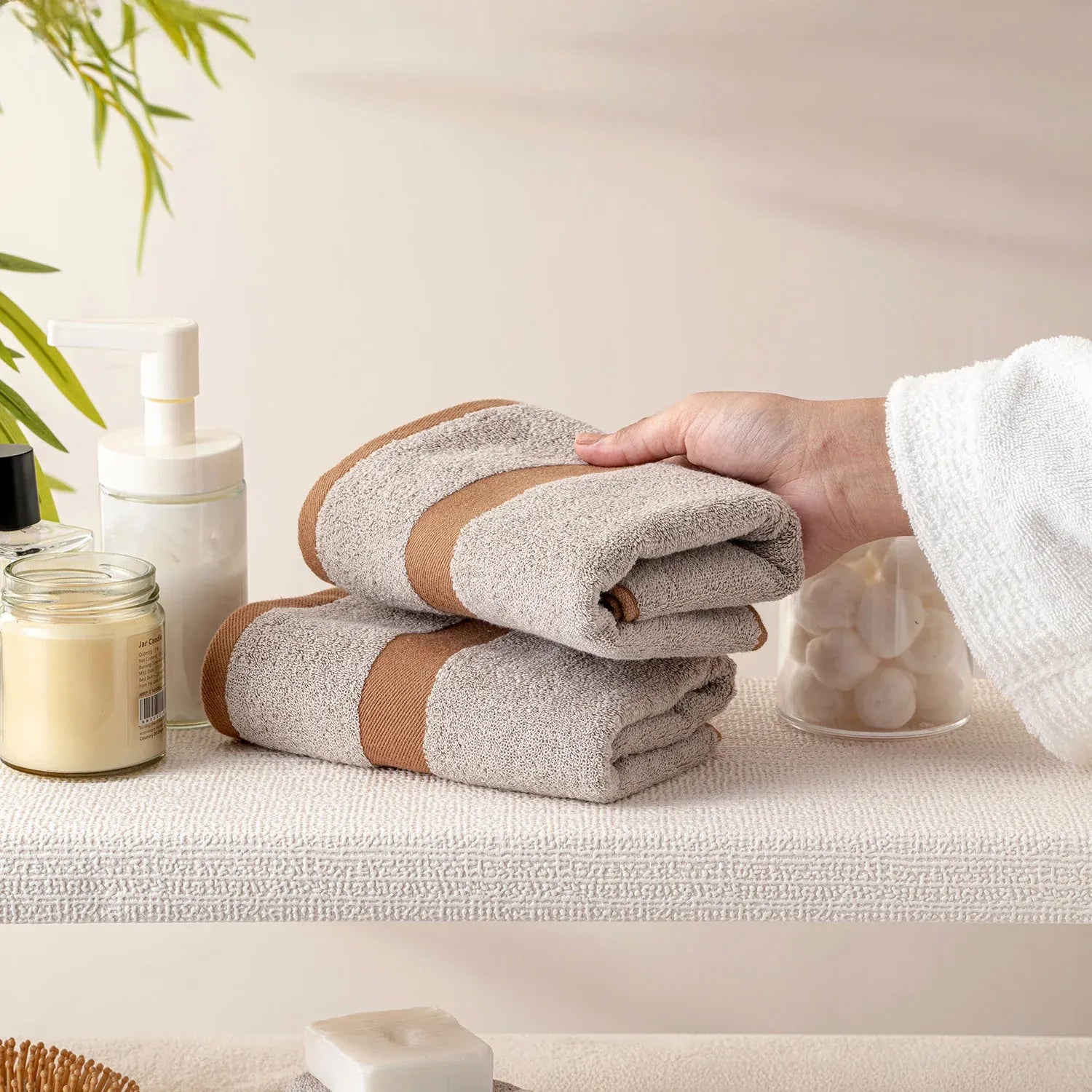 100% Luxury 2pcs Cotton Hand Towel - Pure Indulgence | Color : Off-White 04