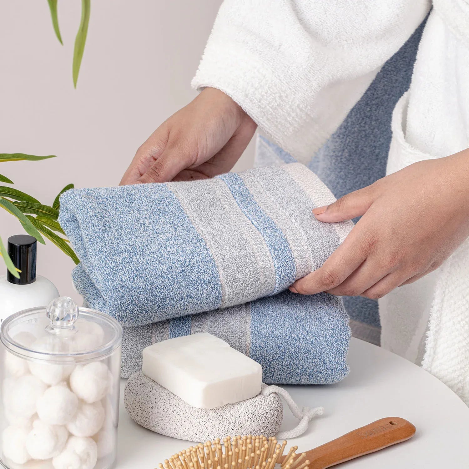 100% Luxury 2pcs Cotton Hand Towel - Pure Indulgence | Color : Blue 01