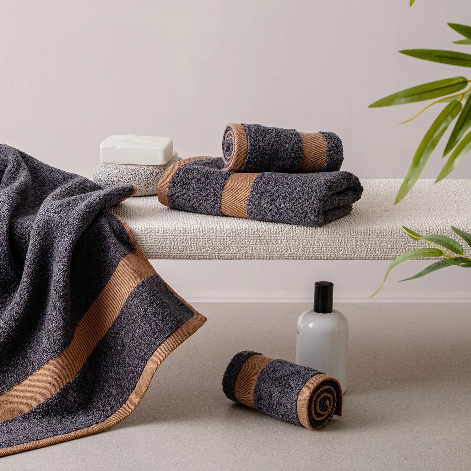 100% Luxury 2pcs Cotton Hand Towel - Pure Indulgence | Color : Dark Grey 04
