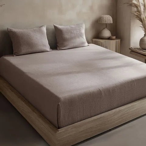 Linen Cotton Quilted Bed Spread Set – Lightweight All-Season Comfort - 3pcs Set | Color : Brown