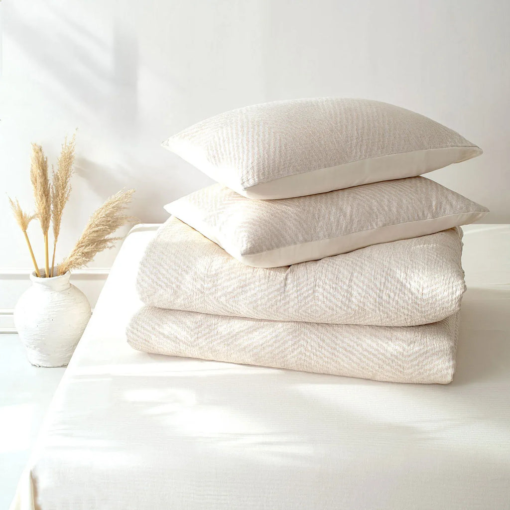 Linen Cotton JQ Bedding Collection - Everyday Softness | Color : Ivory Mirage