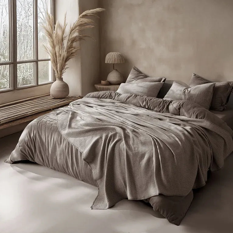 Linen Cotton Quilted Bed Spread Set – Lightweight All-Season Comfort - 7pcs Set | Color : Brown
