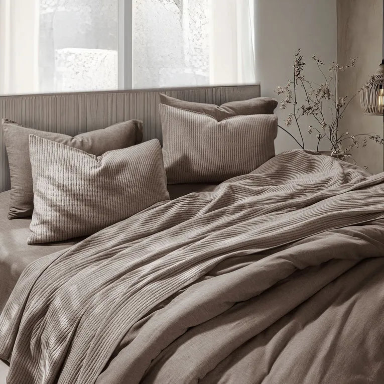 Linen Cotton Quilted Bed Spread Set – Lightweight All-Season Comfort - 7pcs Set | Color : Brown