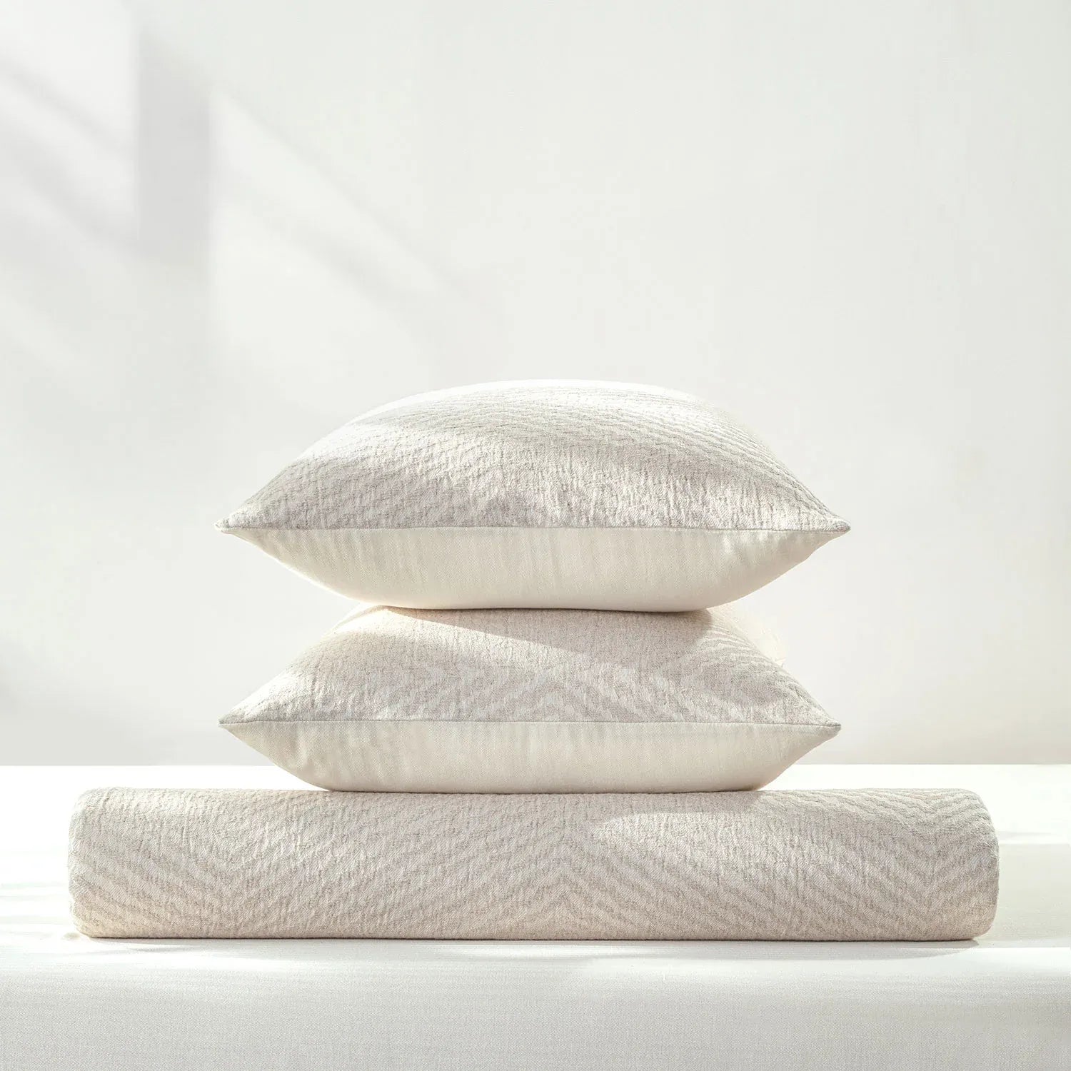 Linen Cotton JQ Bedding Collection - Everyday Softness | Color : Ivory Mirage