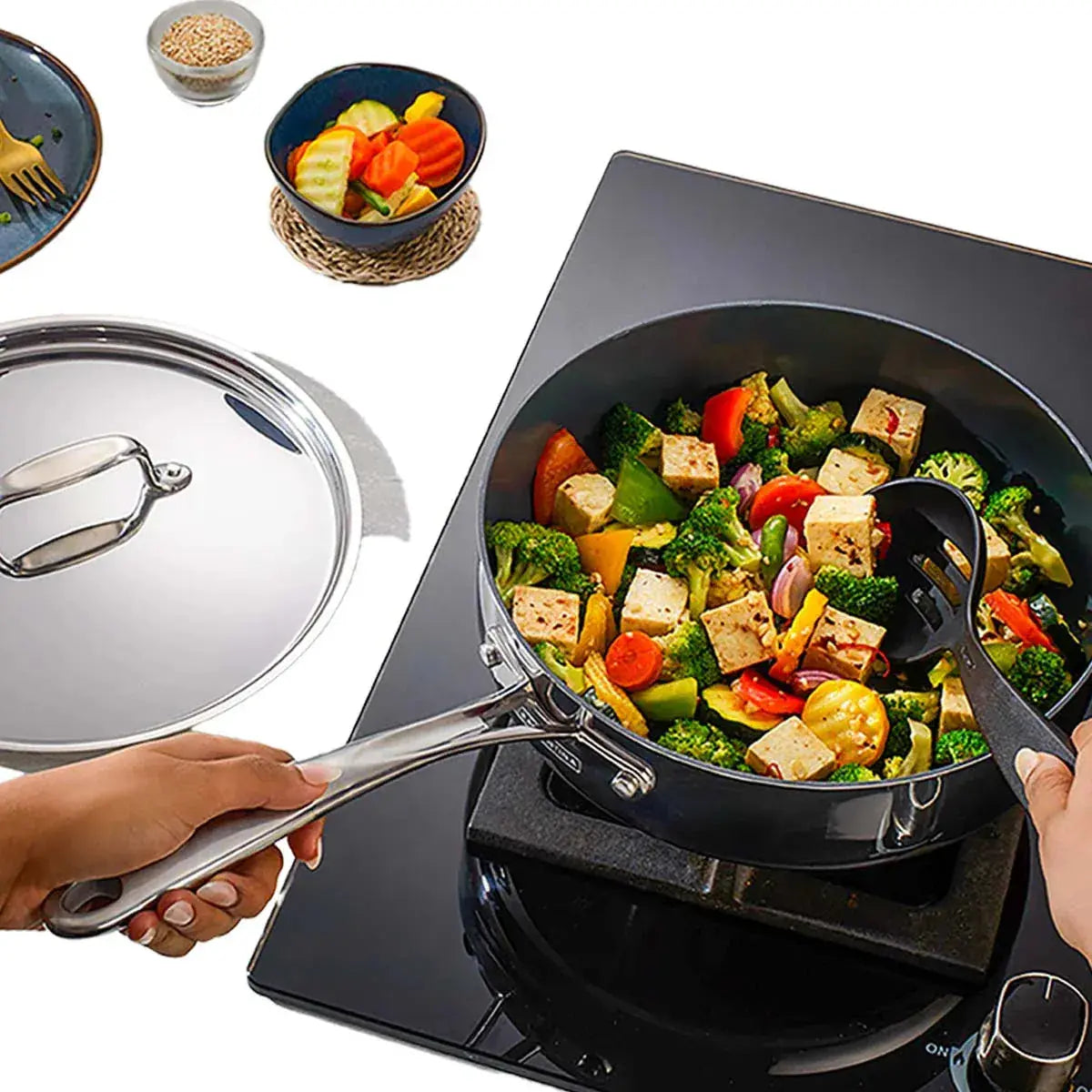 Fusao EX+ 24cm Triply Ceramic Deep Sauté Pan with SS Lid Tramontia