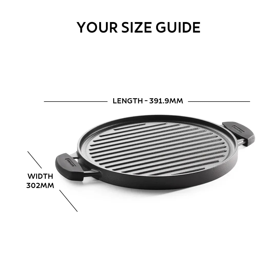 Titanex 30cm Pre-Seasoned Cast Iron Reversible Grill Pan/Tawa