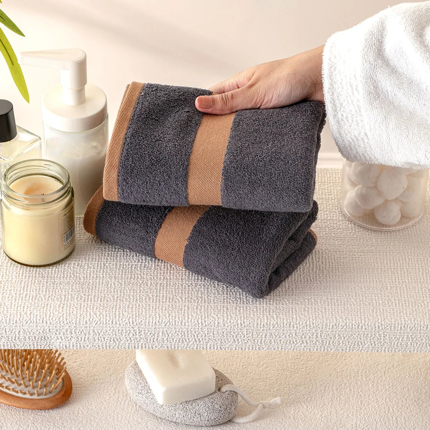 100% Luxury 2pcs Cotton Face Towel - Pure Indulgence | Color : Dark Grey 04