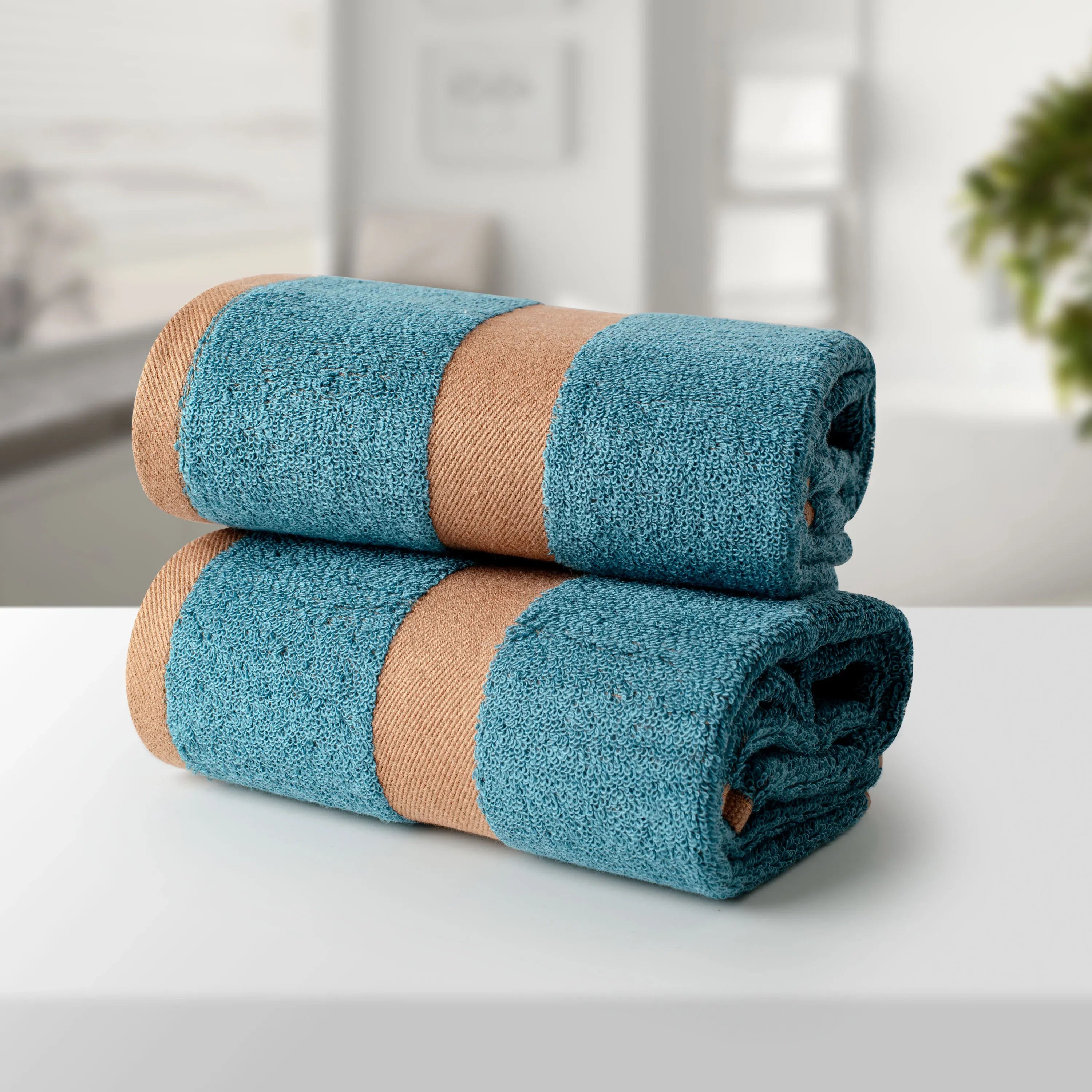 100% Luxury 2pcs Cotton Face Towel - Pure Indulgence | Color : Blue 04