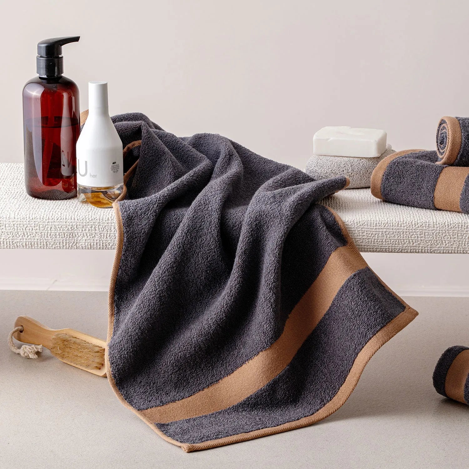 100% Luxury 2pcs Cotton Face Towel - Pure Indulgence | Color : Dark Grey 04