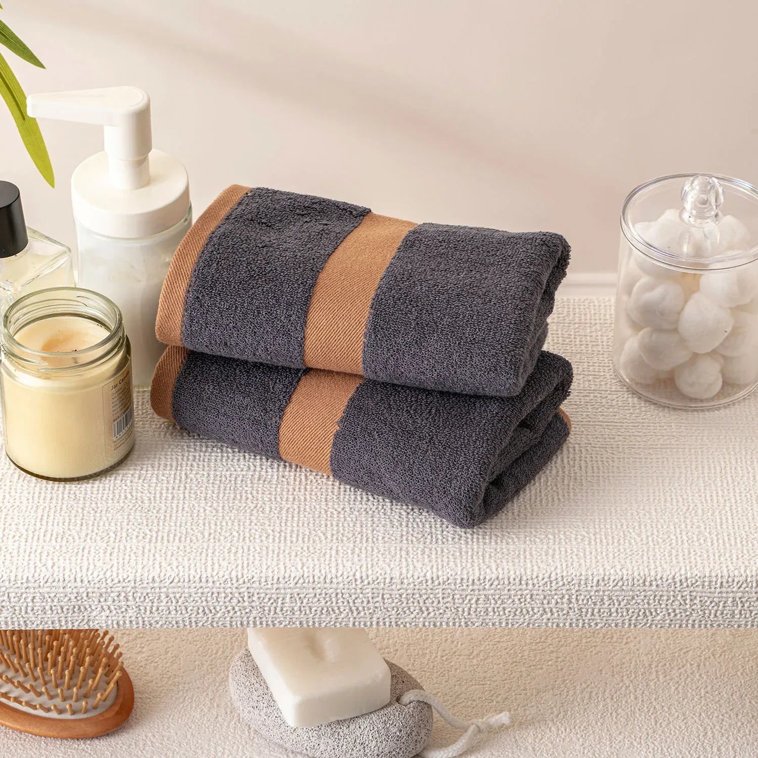 100% Luxury 2pcs Cotton Face Towel - Pure Indulgence | Color : Dark Grey 04
