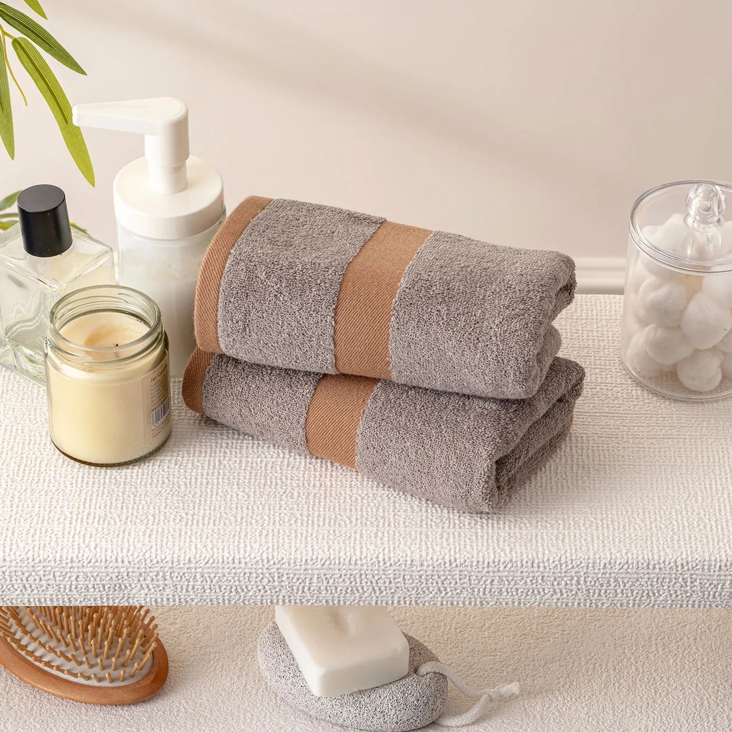 100% Luxury 2pcs Cotton Face Towel - Pure Indulgence | Color : Grey 04