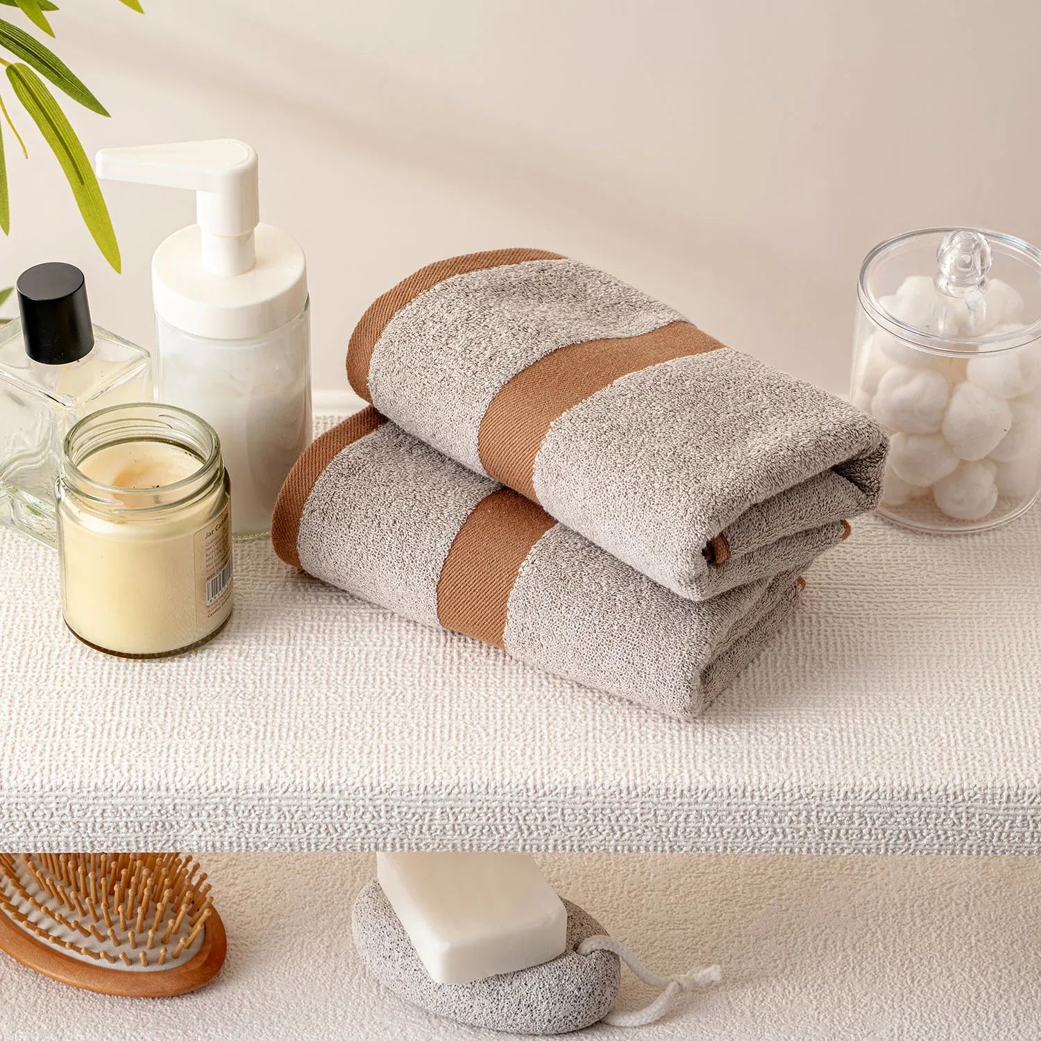 100% Luxury 2pcs Cotton Face Towel - Pure Indulgence | Color : Off White 04