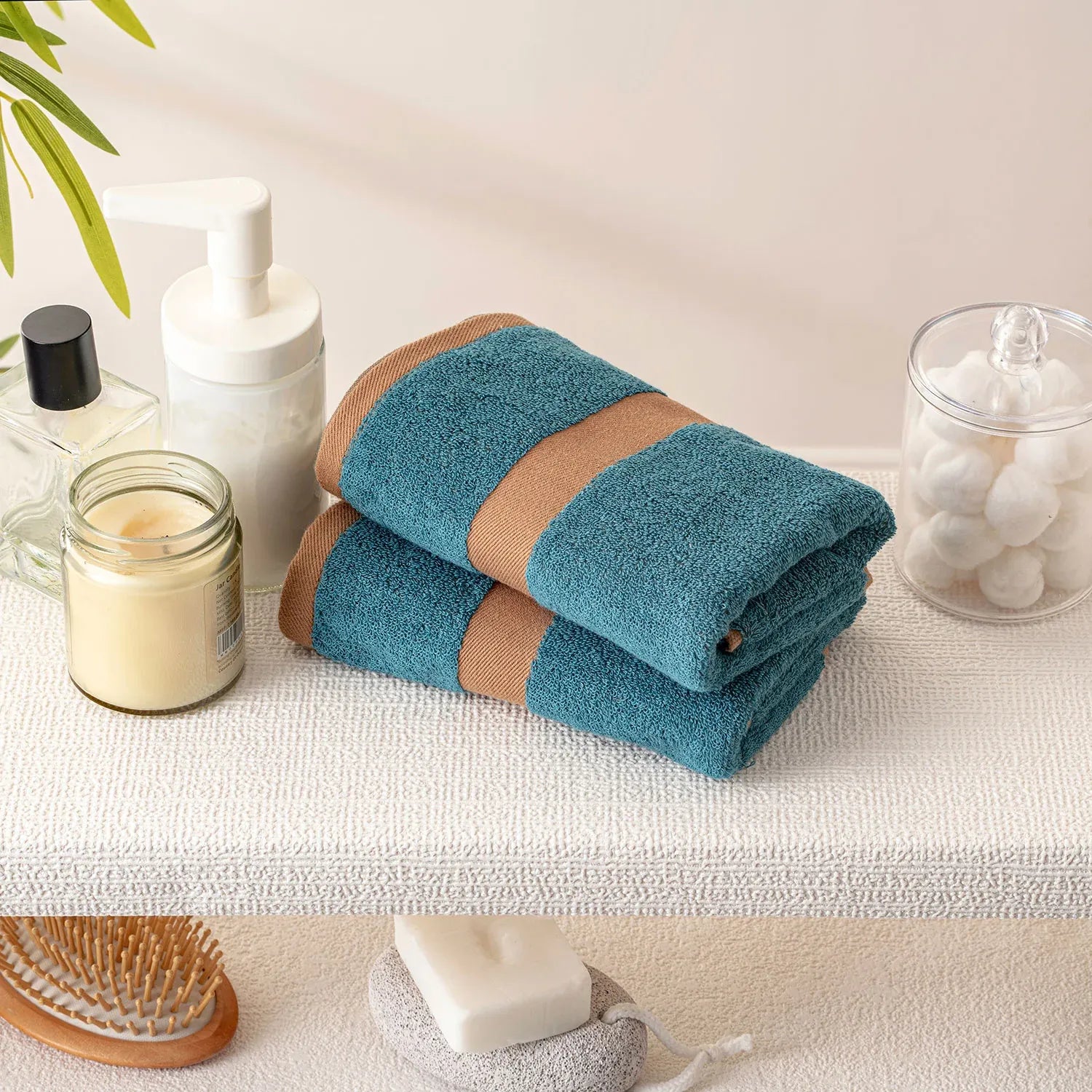 100% Luxury 2pcs Cotton Face Towel - Pure Indulgence | Color : Blue 04