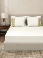 TRELLIS-SNOW WHITE- FRENCH OAK KING BED SHEET SET | 1 KING BEDSHEET, 2Pcs PILLOW COVERS Sansaar A D'decor Brand