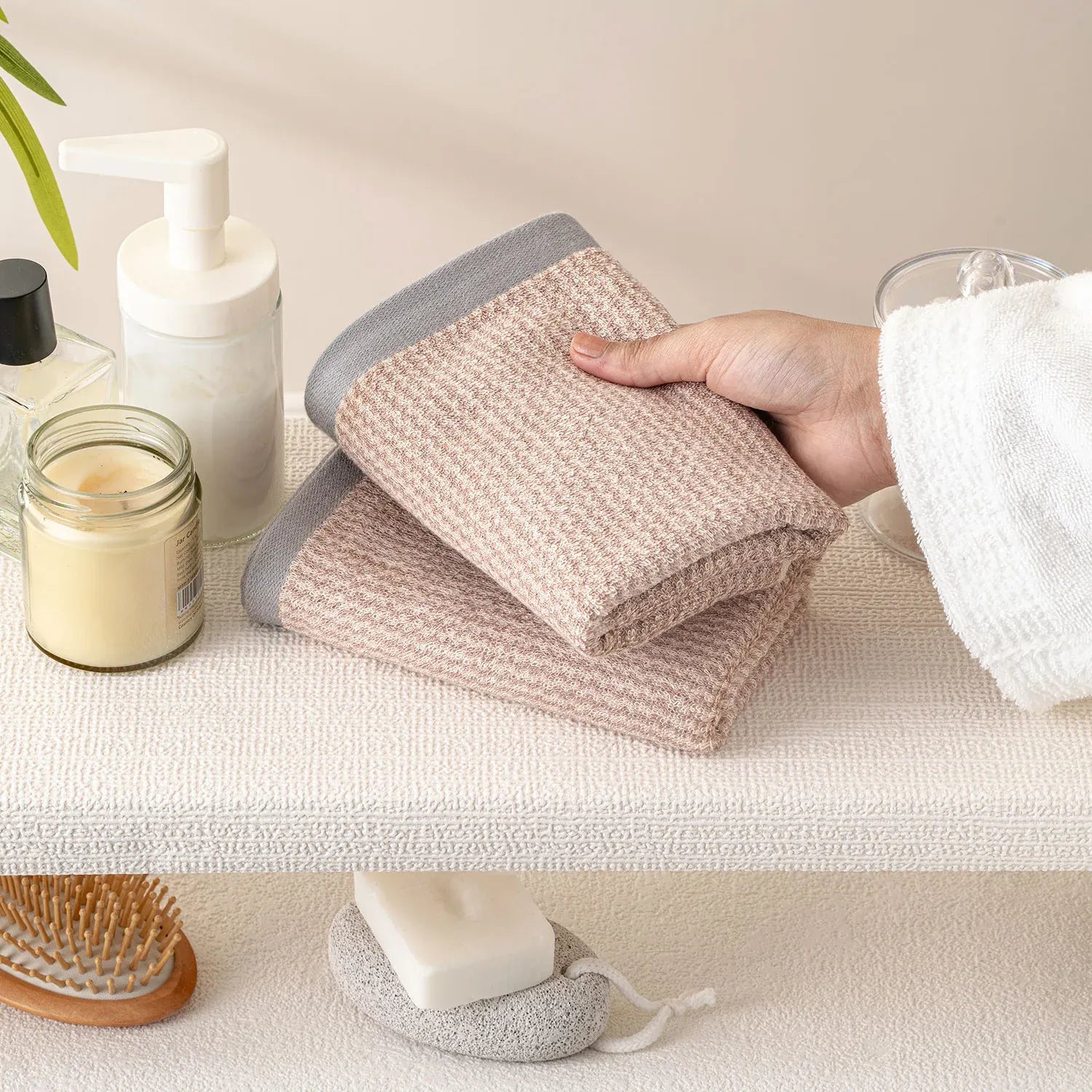 The Bamboo 2 Pcs Hand Towel – Ultra-Absorbent Elegance for Everyday Use| Color : Beige 02