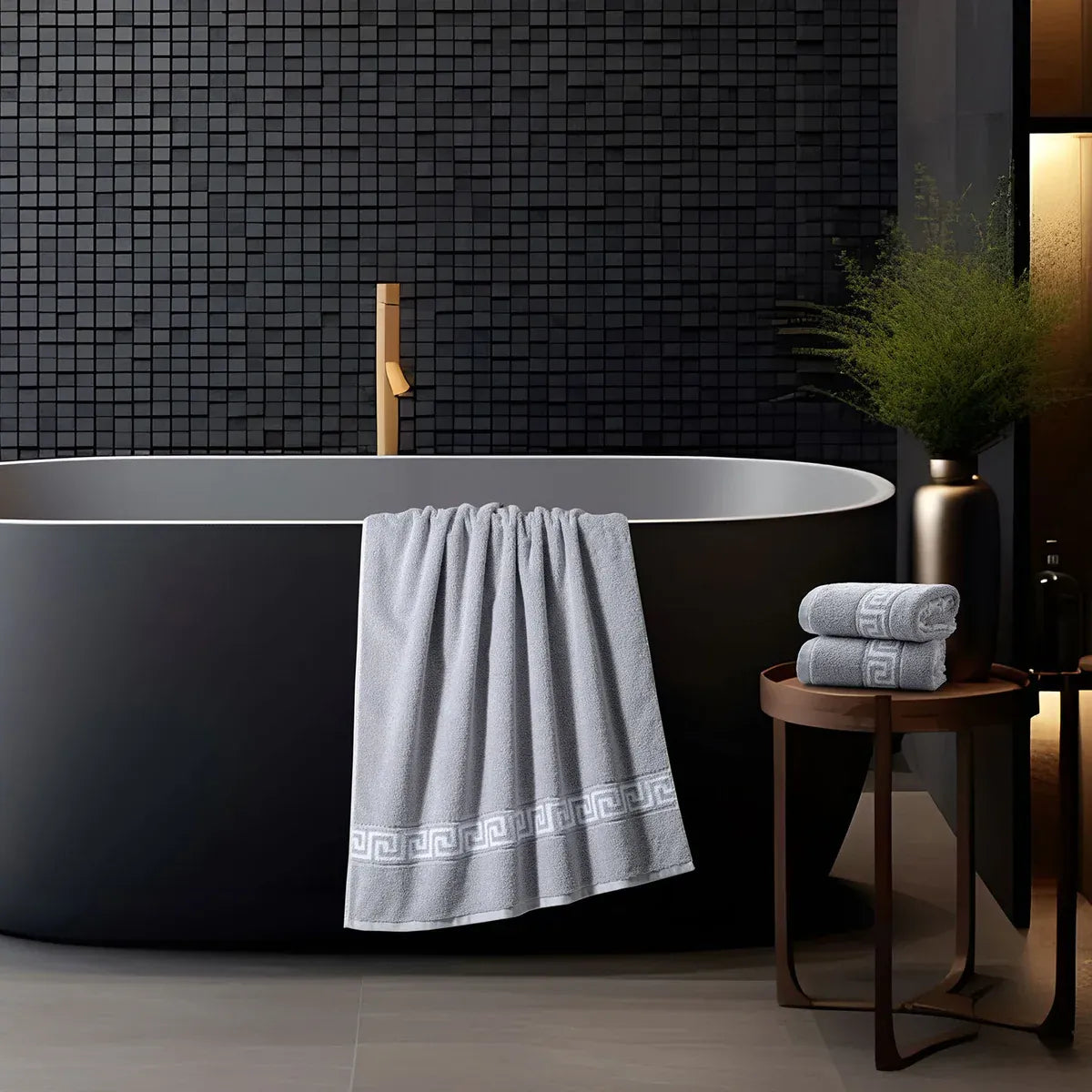 ROMA Bath Towel - Border I Color : Light Grey