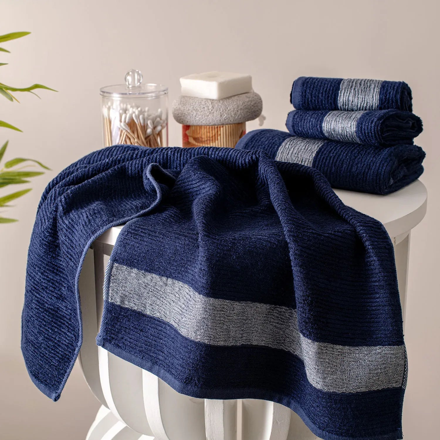 The Bamboo 2 Pcs Hand Towel – Ultra-Absorbent Elegance for Everyday Use| Color : Navy 01