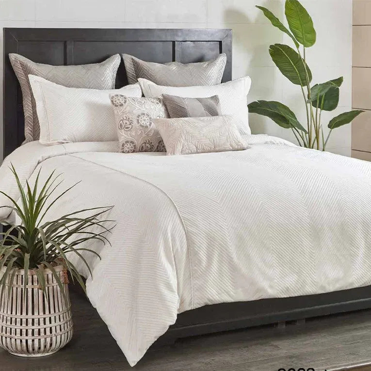 Anna Simona - Restoration 8 Pcs Viscose Velvet & Cotton Duvet Ensemble Set (Off White)