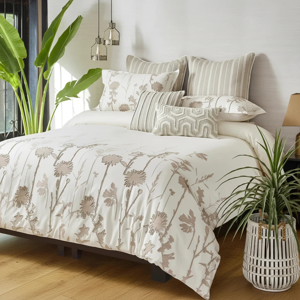 Anna Simona - Orchard 7 Pcs Beige Cotton & Viscose Linen Duvet Ensemble (Natural)