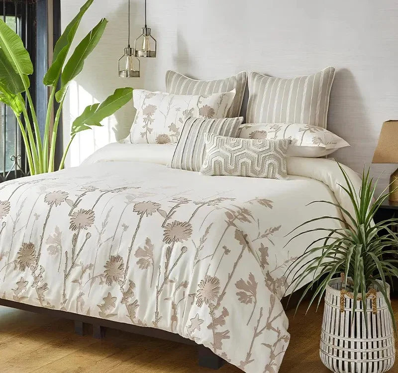 Anna Simona - Orchard 7 Pcs Beige Cotton & Viscose Linen Duvet Ensemble (Natural)