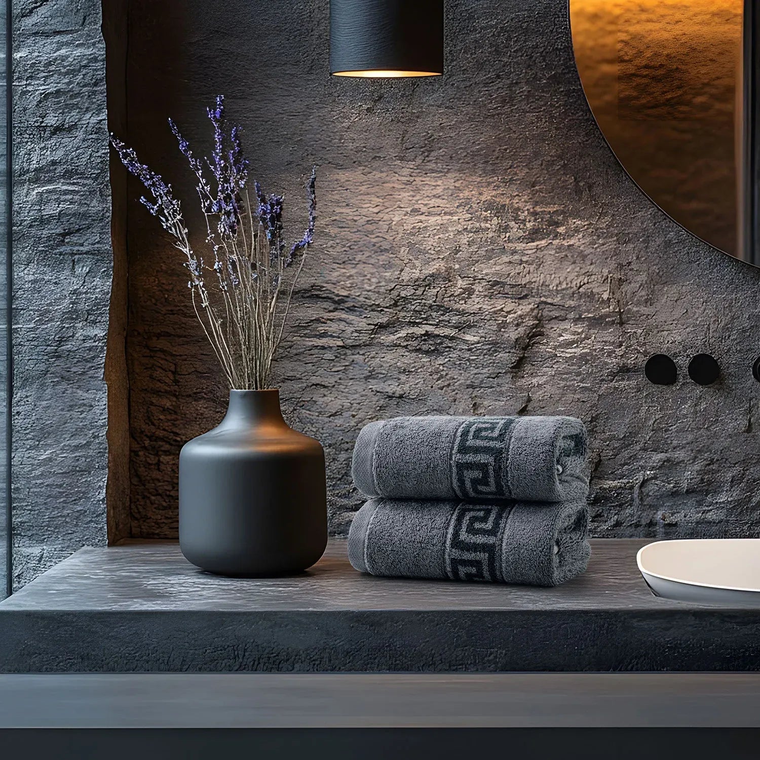 ROMA 2 Pcs Hand Towel - Border | Color : Black