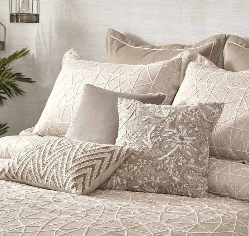 Anna Simona - Maison 8 Pcs Beige Velvet & Linen Duvet Ensemble Set (Natural)