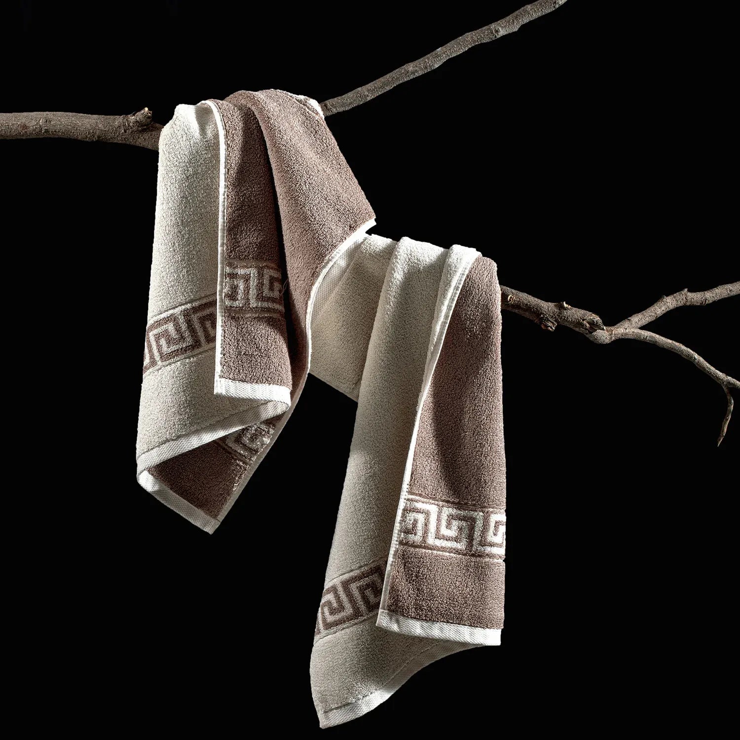 ROMA 2 Pcs Hand Towel - Border | Color : Camel