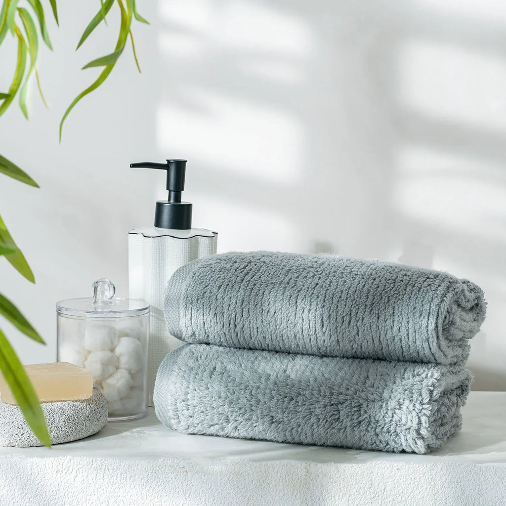 Earth Cotton 2 Pcs Hand Towels - 100% Cotton Towels  Color : Silver