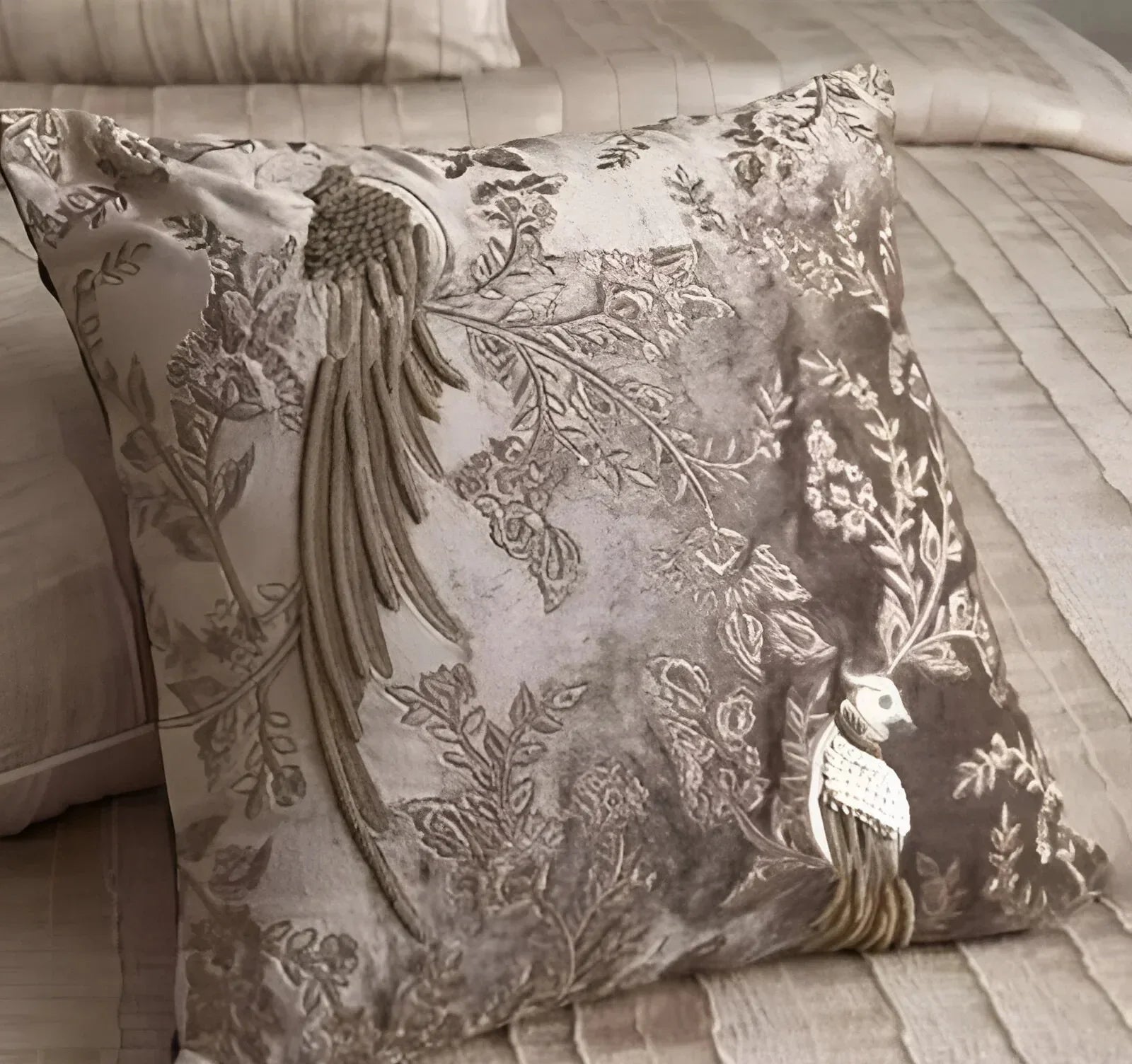 Anna Simona - Emirate 7 Pcs Brown Viscose Velvet Duvet Ensemble Set (Stone)