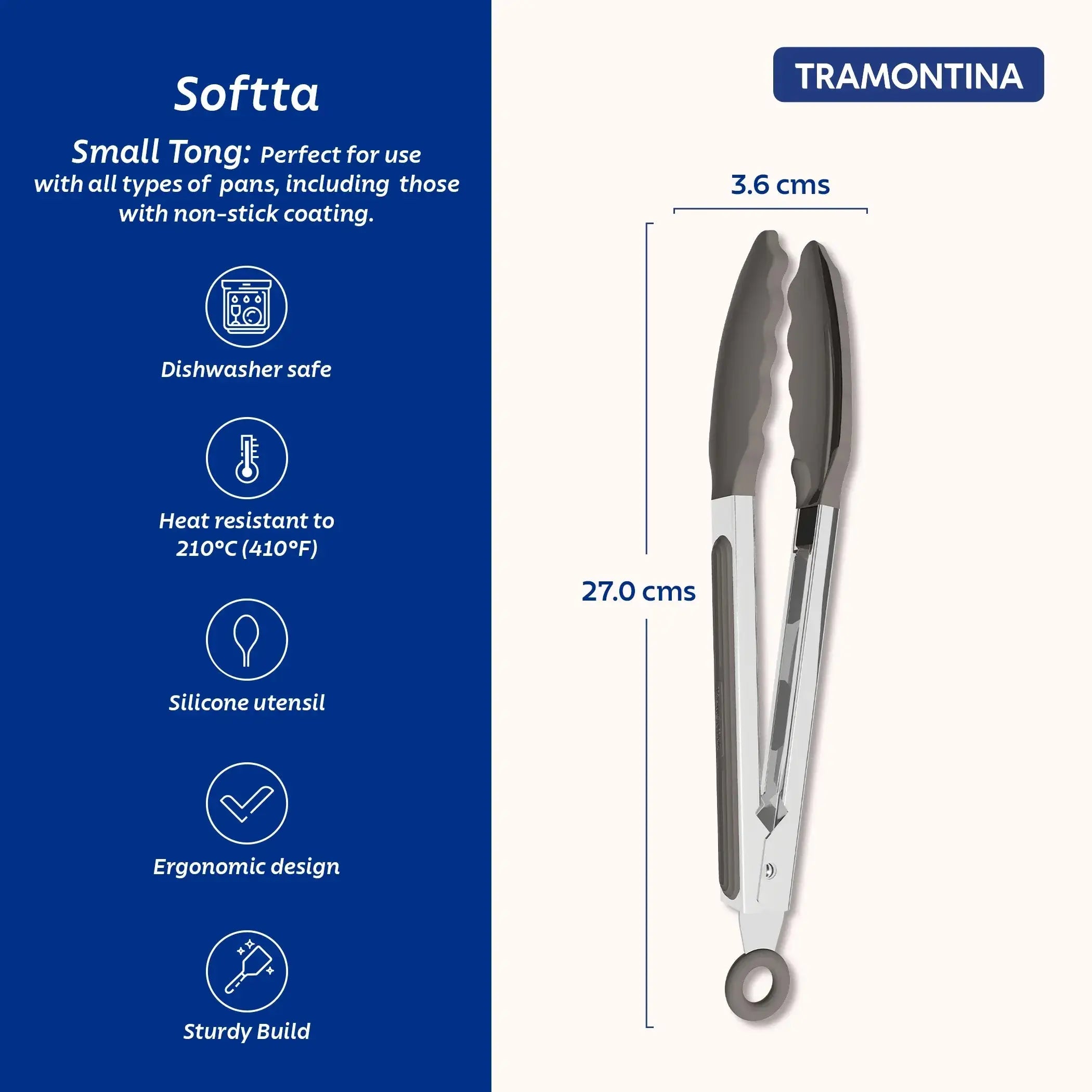 Softta Silicone Small Tong - Grey Tramontina