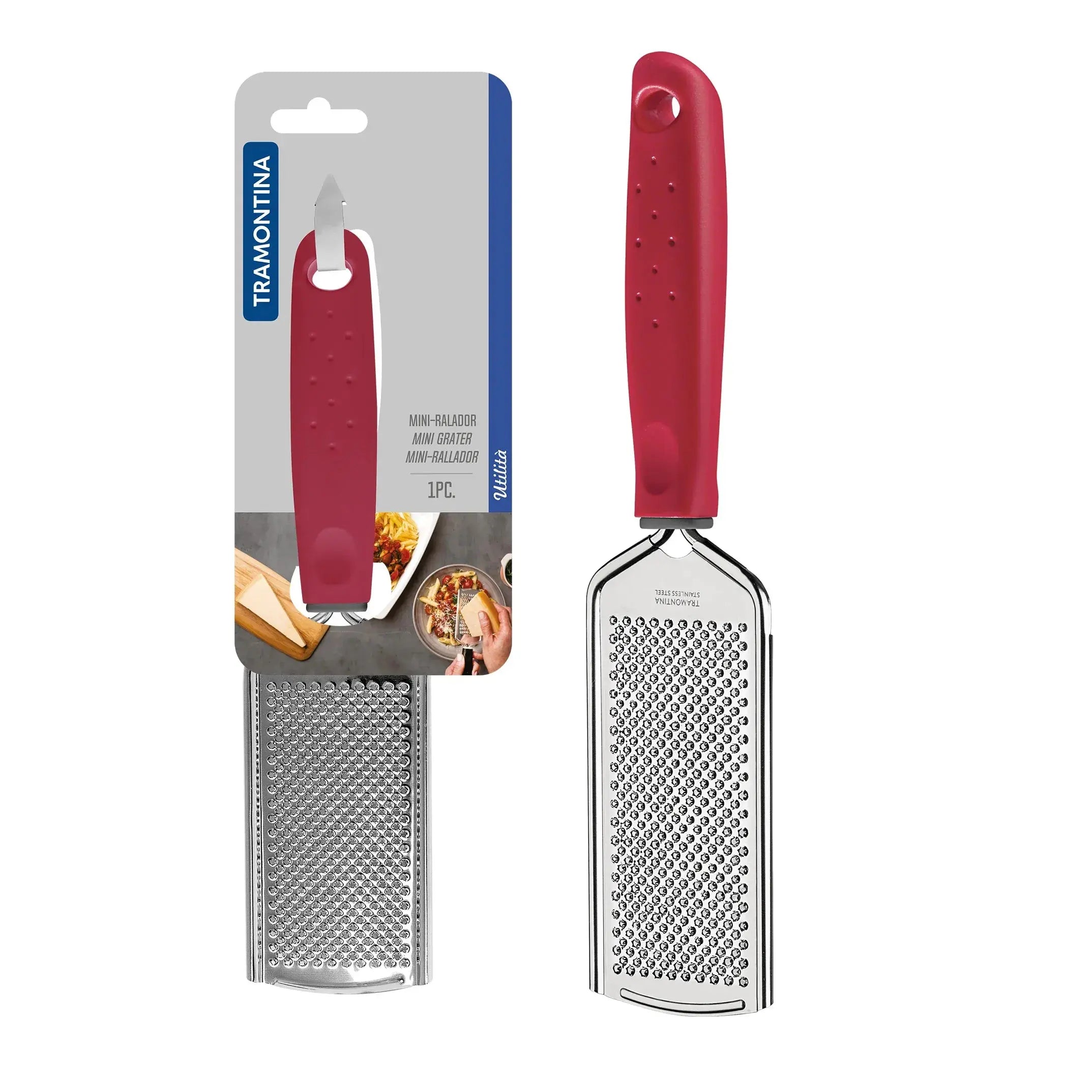 Utilitá Stainless Steel Mini Grater with Red Polypropylene Handle Tramontina