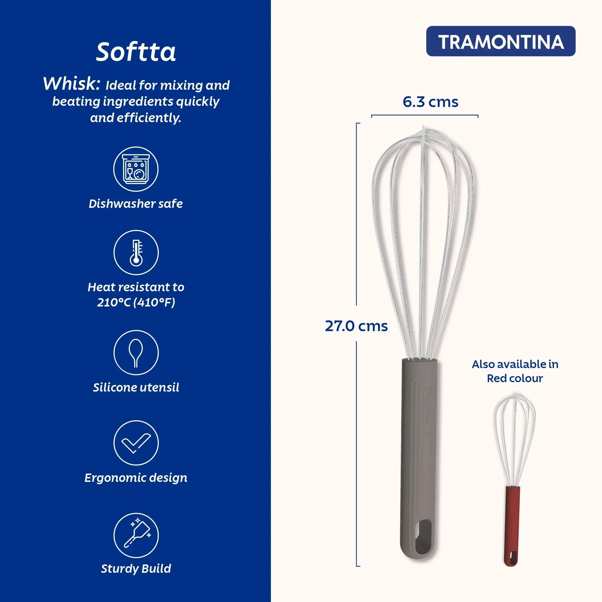 Softta Silicone Whisk - Grey Tramontina