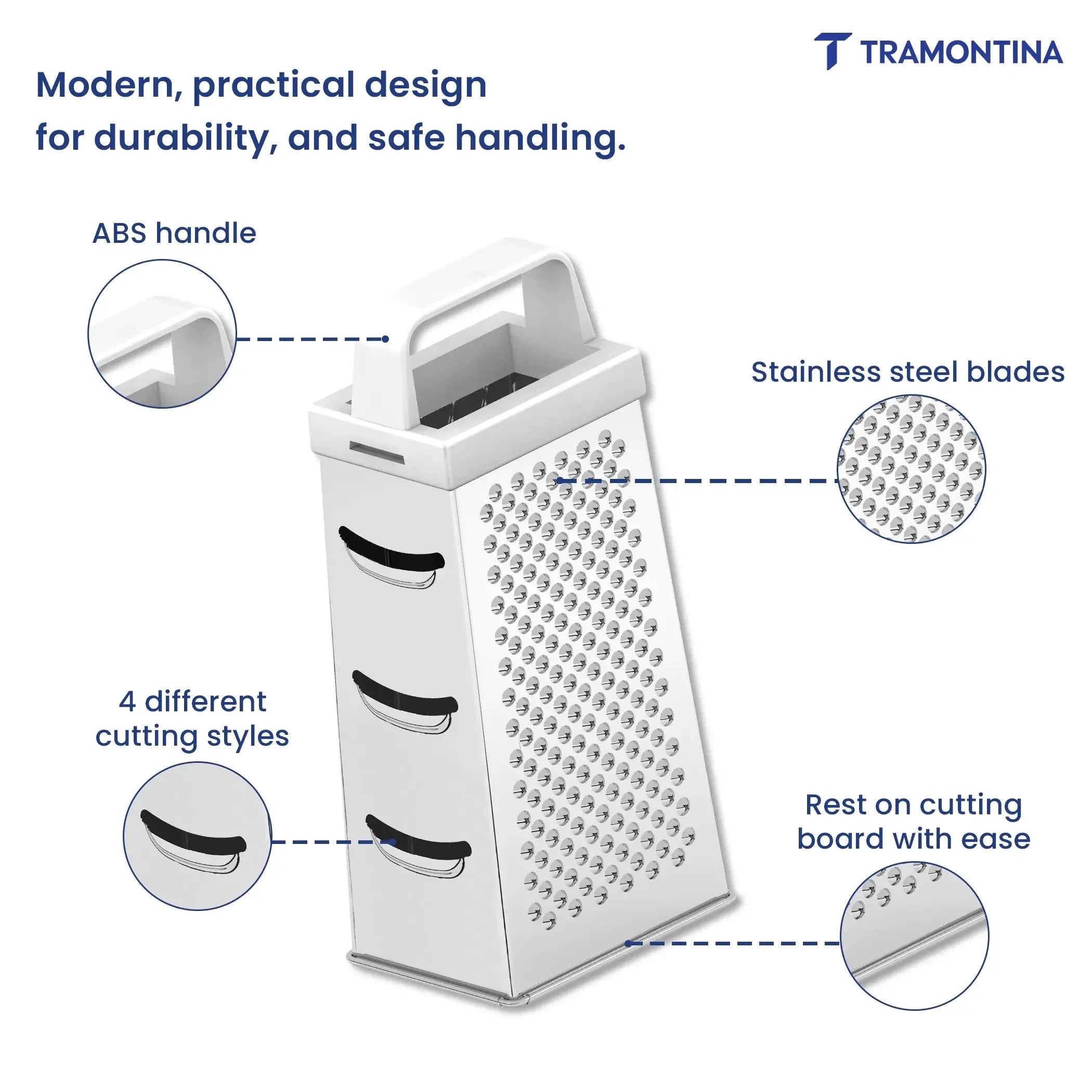 Utilitá 4-Sided Grater in Stainless Steel with White ABS Handle Tramontina