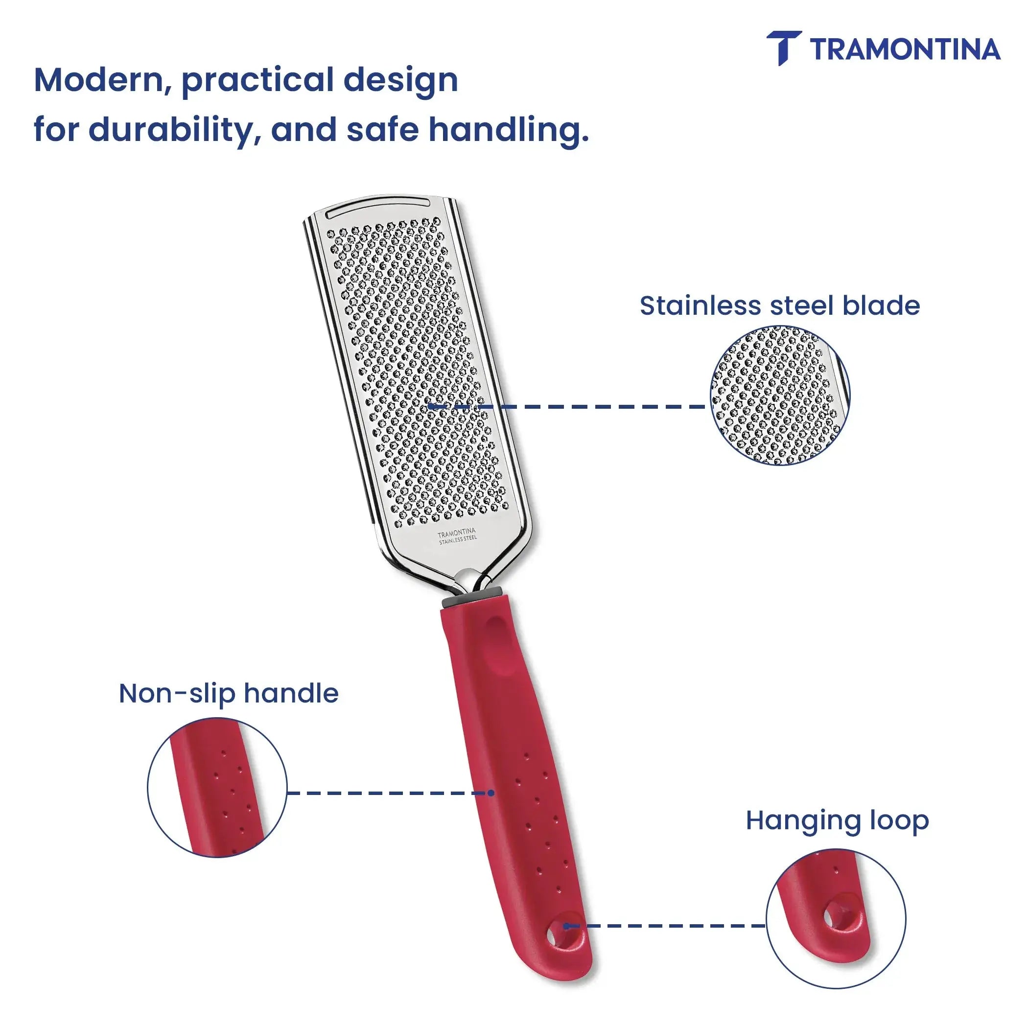 Utilitá Stainless Steel Mini Grater with Red Polypropylene Handle Tramontina