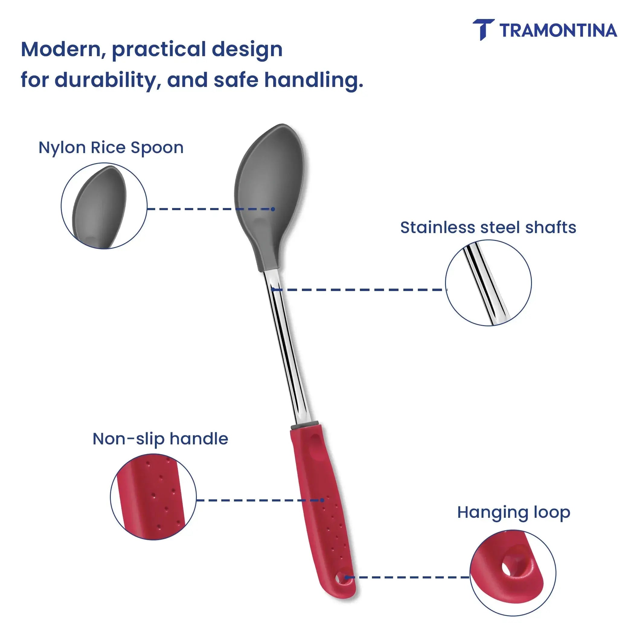 Utilitá Nylon Rice Spoon with Red Polypropylene Handle Tramontina