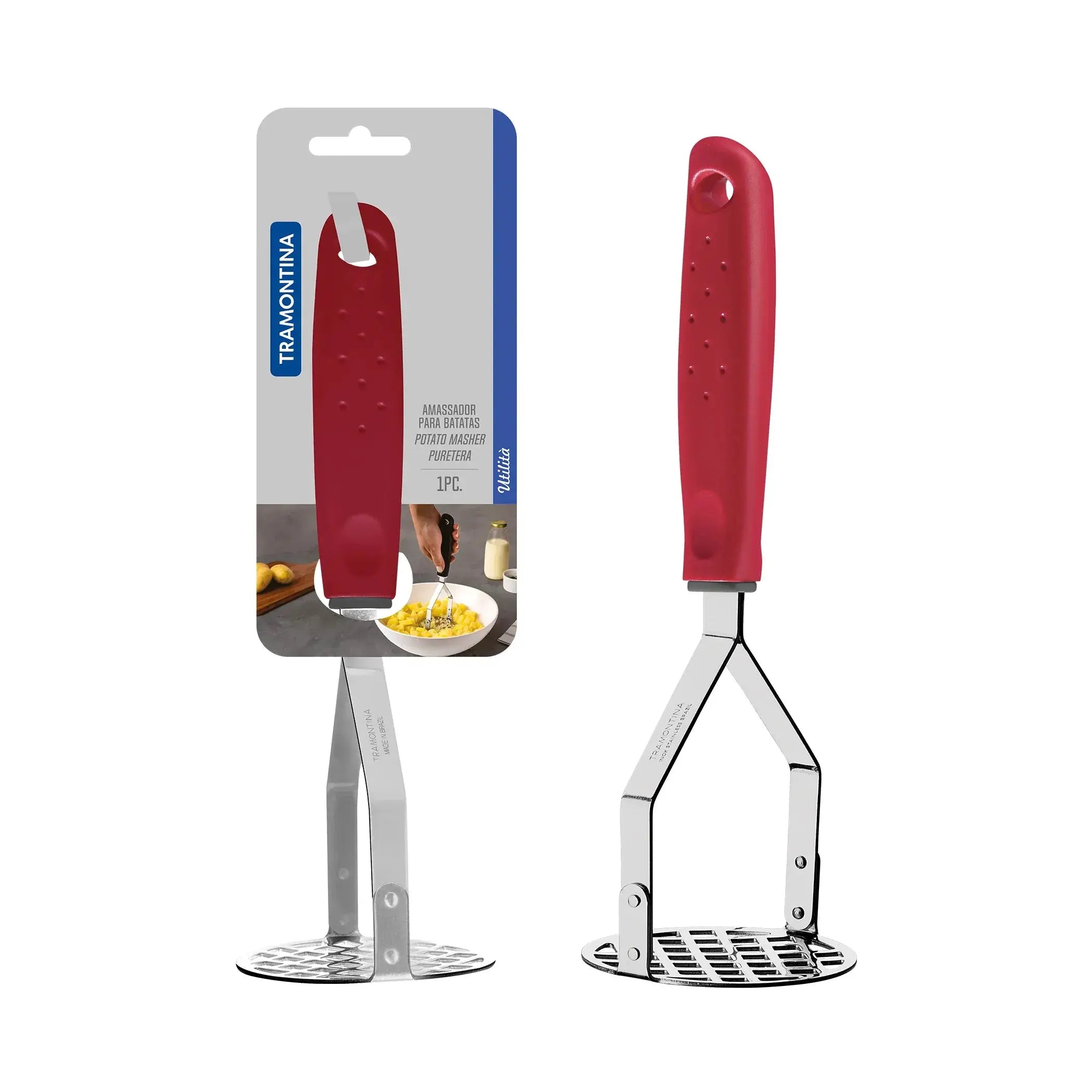 Utilitá Stainless Steel Potato Masher with Black Polypropylene Handle Tramontina